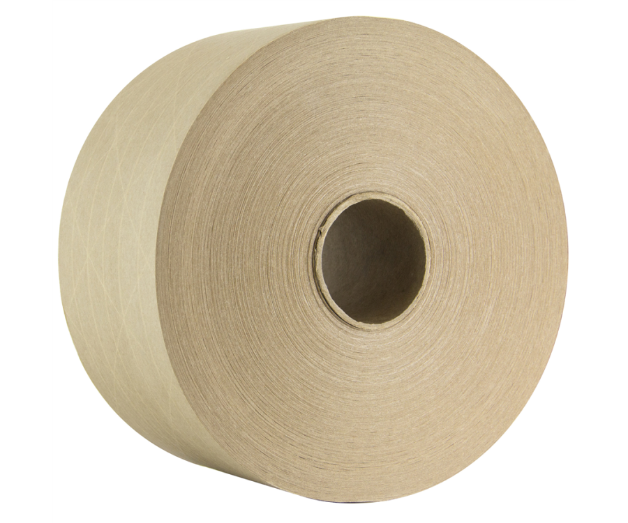 A large roll of brown kraft paper with a visible hollow center, placed against a white background. Intertape® 260 Natural Reinforced Water Activated Tape (2.5 x 450 feet., 12/Case)
